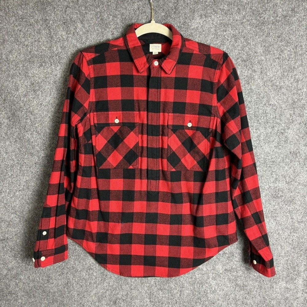 J Crew Red Buffalo Flannel Shacket Shirt Pullover Women’s Size XL